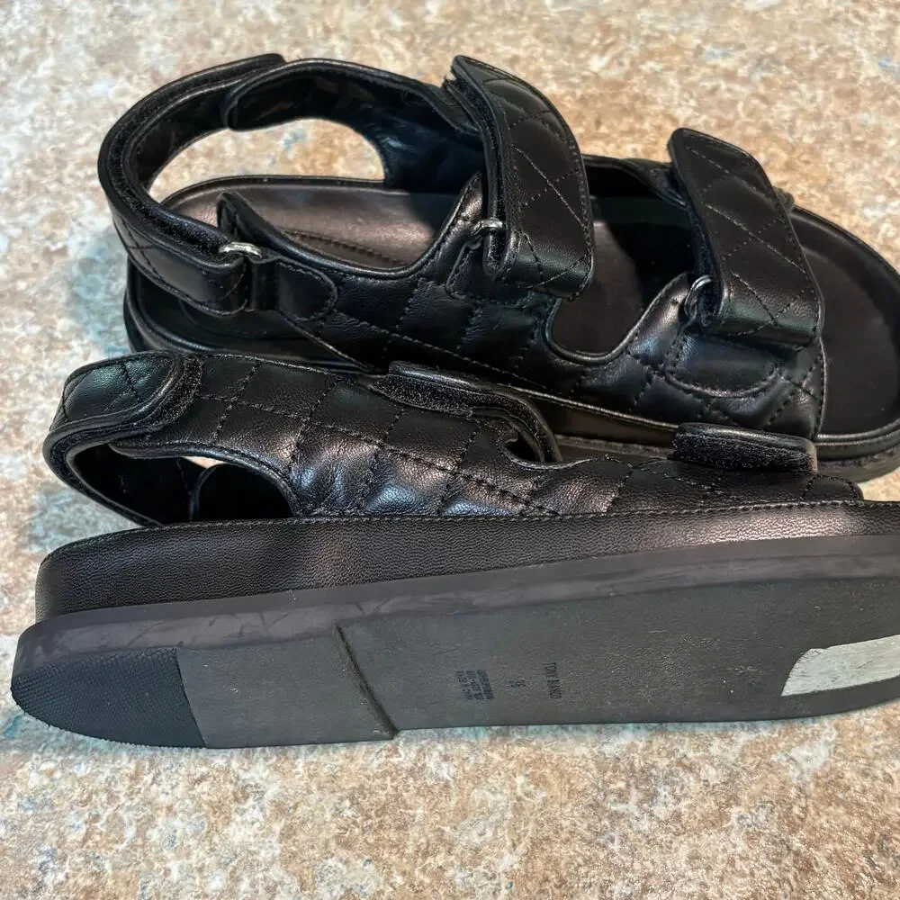 Tony Bianco Hiranni Black Sheep Nappa Leather Quilted Dad Sandals Size 38